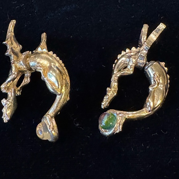 Fable Signed Unique Gold-Tone Two-Piece Dragon Earrings - Picture 2 of 6